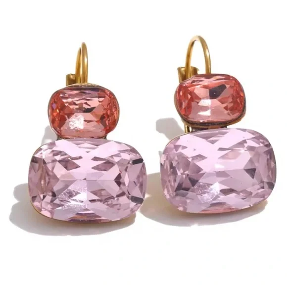 Pink Anthro Gold and Crystal Earrings - Picture 1 of 8